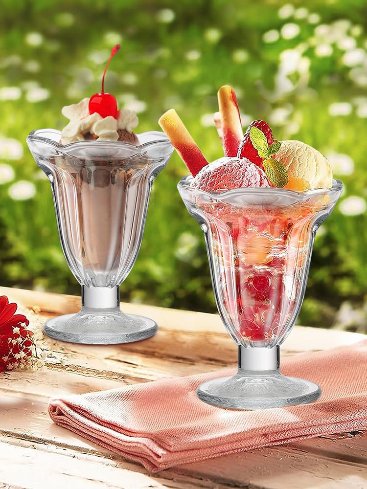 BEIJIALY Confezione da 6 Coppe per Gelato in Vetro Trasparente, Coppe da Dessert Classiche con Piede, Ciotola per Dessert, Bicchieri Trasparenti per Gelato, Coppe per Yogurt Gelato per Feste(Chiaro)
