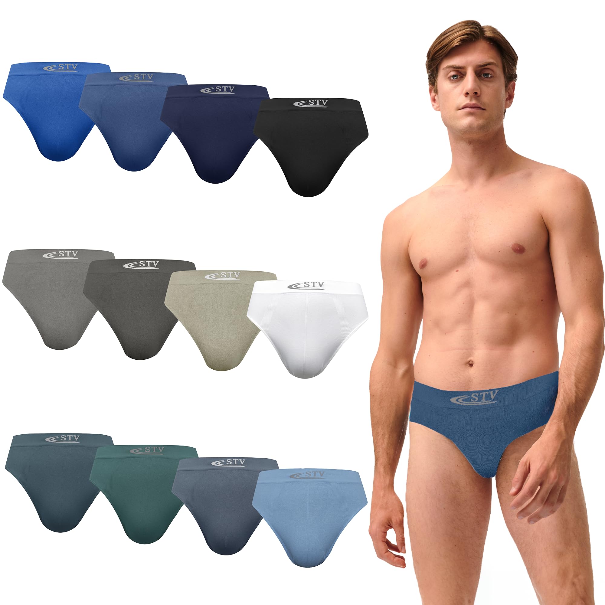 DOUBLE M Pack 12, Calzoncillos Bóxer o Slip sin Costura, Calzoncillo Invisible para Hombre, Material Flexible y Transpirable, Ropa Interior Cómoda de Hombre, Uso Diario o Deporte.