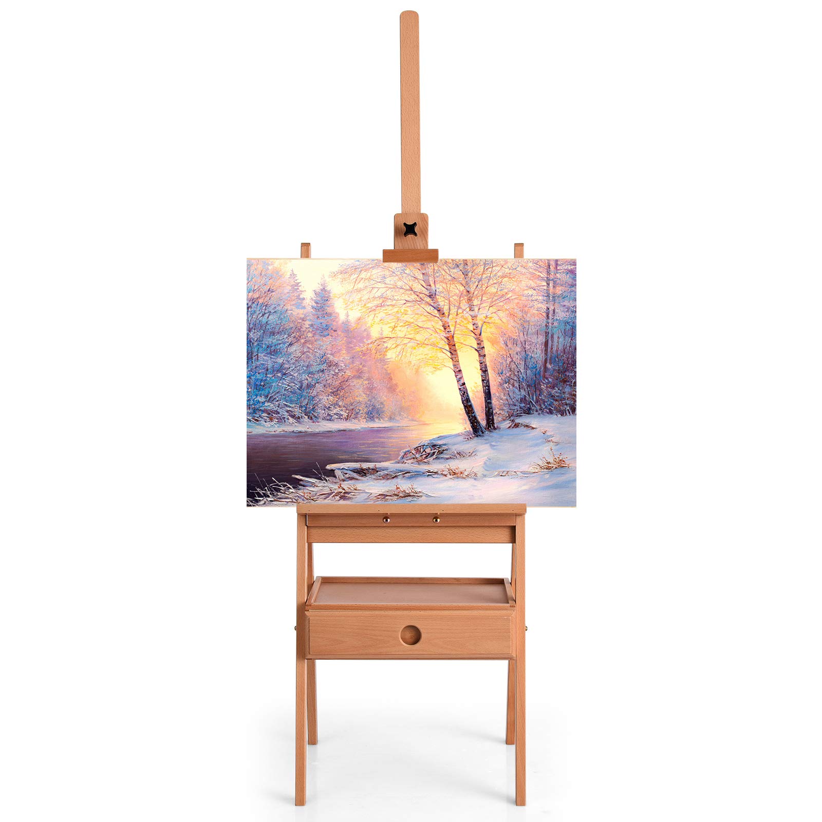 DREAMADE Staffelei Holz mit Schublade, 151-194cm höhenverstellbare Präsentationsstaffelei Holzstaffelei, Leinwand Ständer aus Buchenholz, Standstaffelei für Keilrahmen bis 92cm