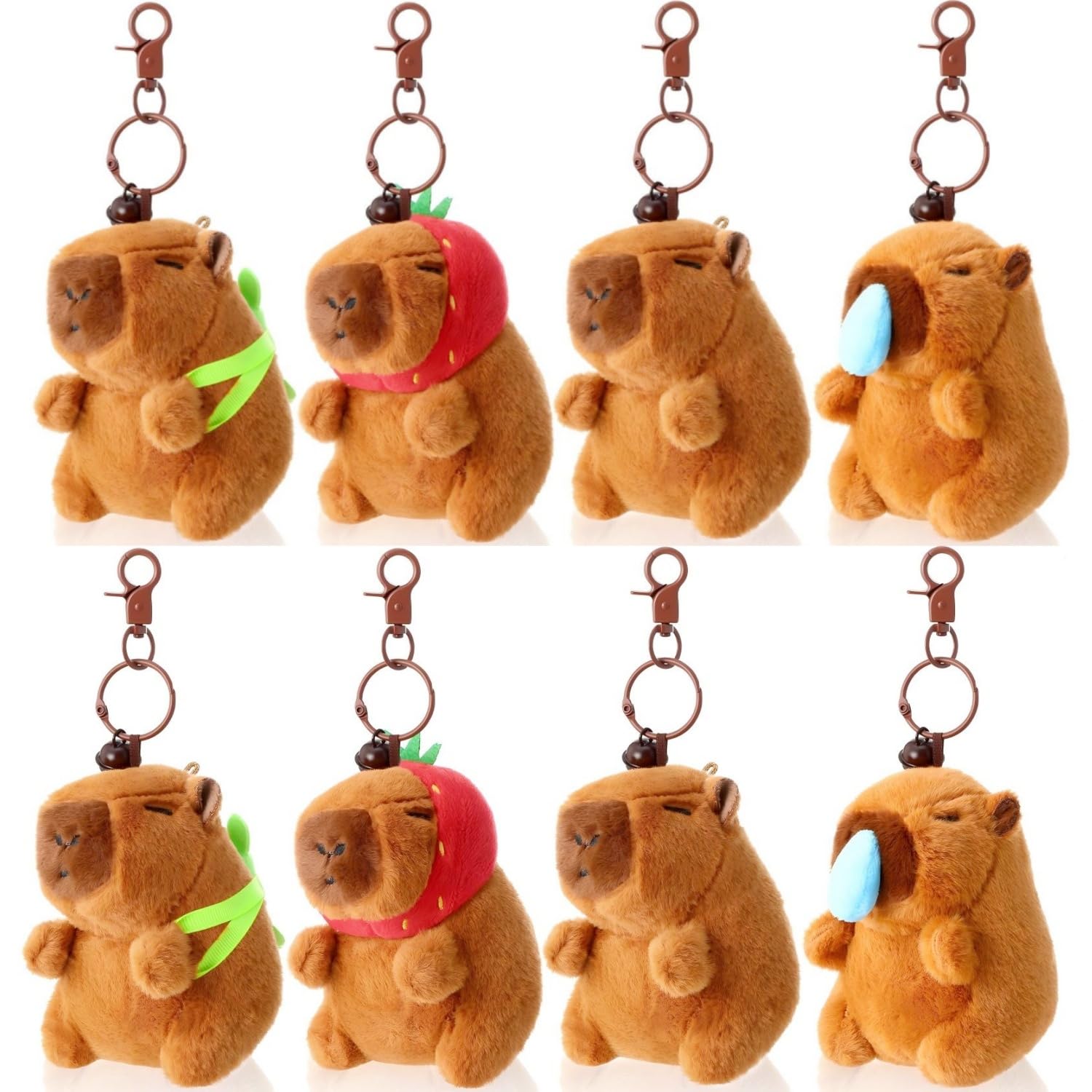 GWWZHI 12Pcs Capybara Plush Keychain Capybara Stuffed Animals Toy Capibara Cute Keychain Pendant for Party Favor Decor (Mixed Styles, 12)