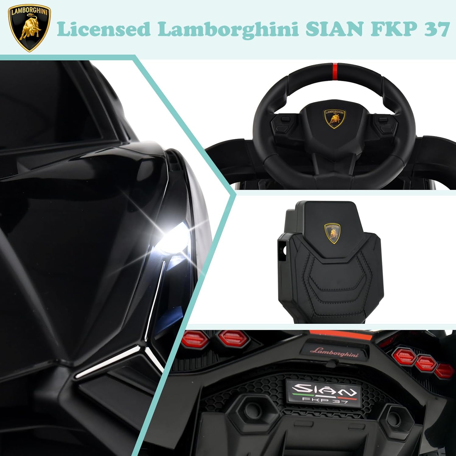 OLAKIDS 3 in 1 Ride on Push Car, Licensed Lamborghini SIAN Baby Sliding with Parent Control Handle Universal Wheels Guardrails, Toddlers Walking Toy with Music, Under Seat Storage (Dark)