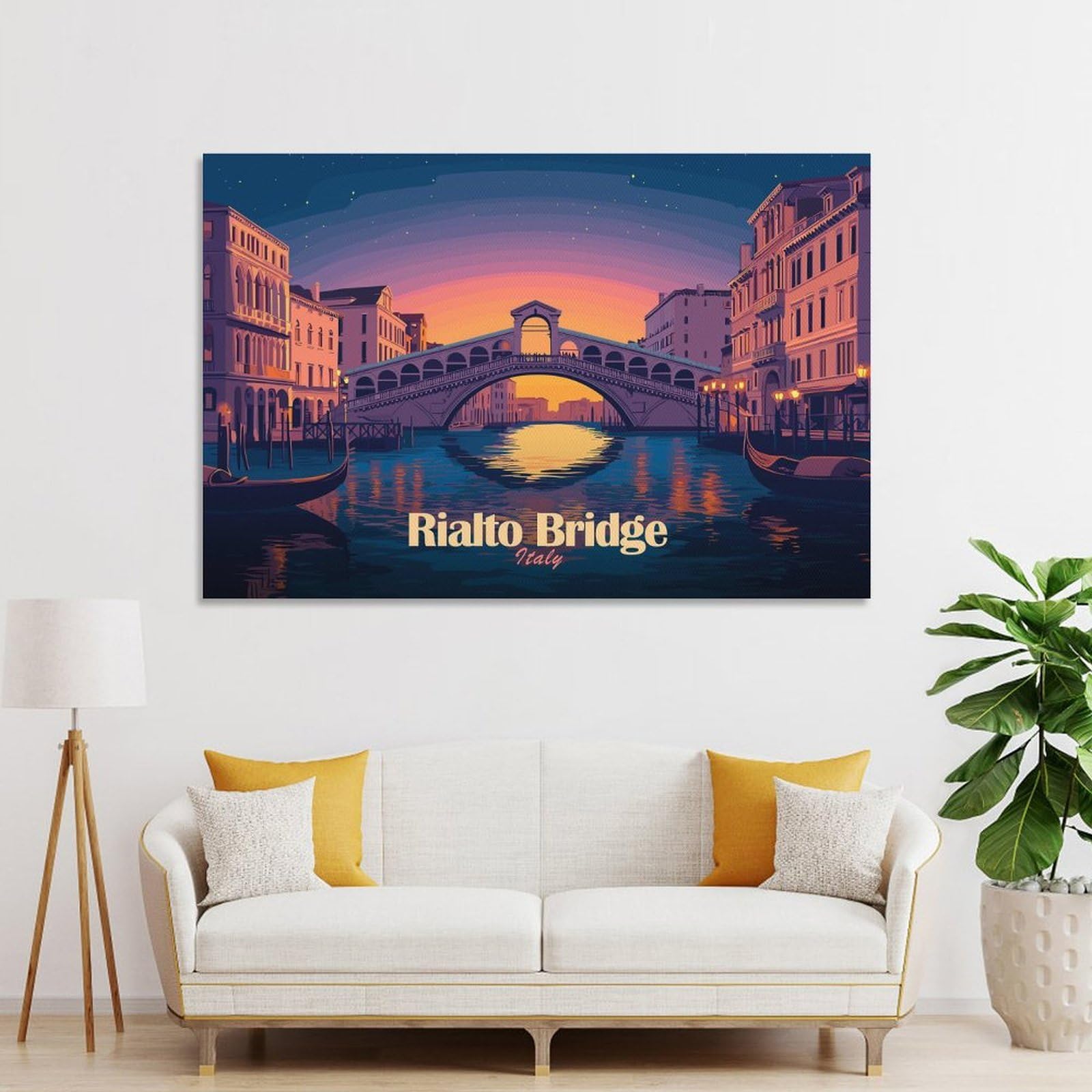 Junmoney Unframe-Style-10 Hanging Wall Art Rialto Bridge, Venice, Italy, 24X36inch(60X90cm), For Entryway, Lounge Links Or Small Walls, A Neat Decor Update For Hallways