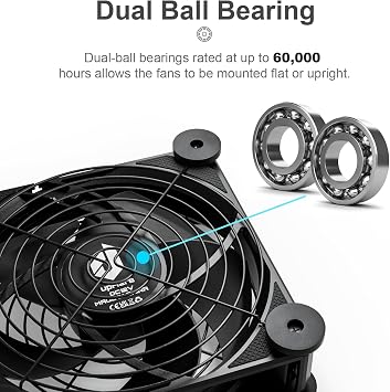 upHere Big Airflow 120mm x 25mm Computer Fan with AC Plug Cabinet Fan 100V 240V AC Power Supply,DC 12V 5 Speed Controller, for Router Mining Machine Chassis Server Workstation Cooling