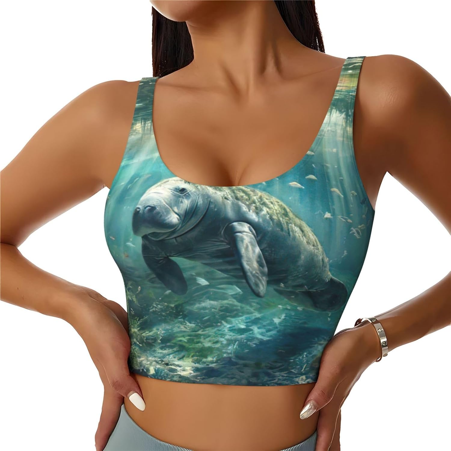 Crazy Save Manatee Print High Impact Sports Bras,Longline Sports Bra,Perfect for Yoga,Running and Gym Workouts