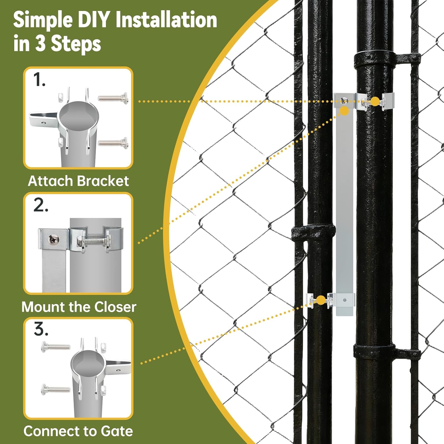 SPARKWHIZ Stainless Self-Closing Gate Closer, Automatic Chain Link Fence Gate Closer for Pool, Dog & Outdoor Gates
