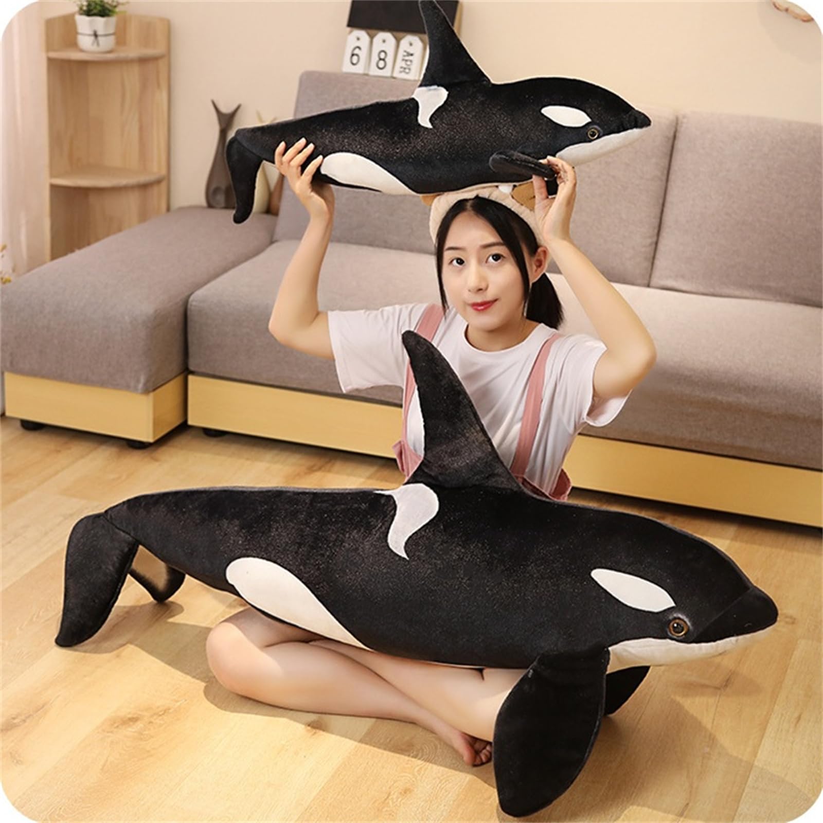 Orca, peluche a forma di balena, dolce Orca, giocattolo di peluche simulazione, regalo per bambini, ragazze e ragazzi (50 cm, nero/bianco)