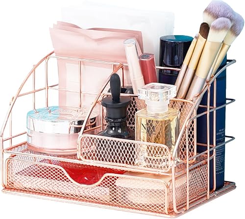 Catekro Pequeño organizador de escritorio de metal con cajones, accesorios de escritorio y organizadores de espacio de trabajo, organizador