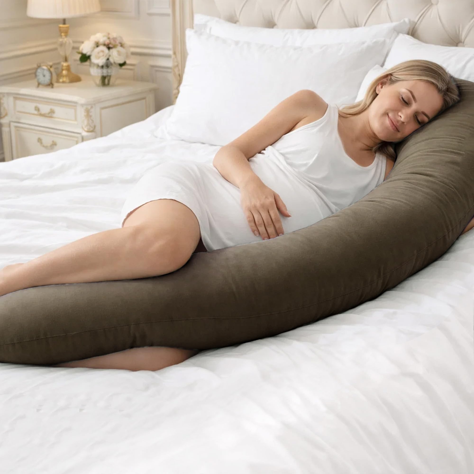 CALIYO Cojín de lactancia XXL 190 × 32 cm, almohada para dormir de lado y almohada de embarazo, cojín de lactancia para adultos, cojín de lactancia con relleno y funda extraíble lavable a máquina