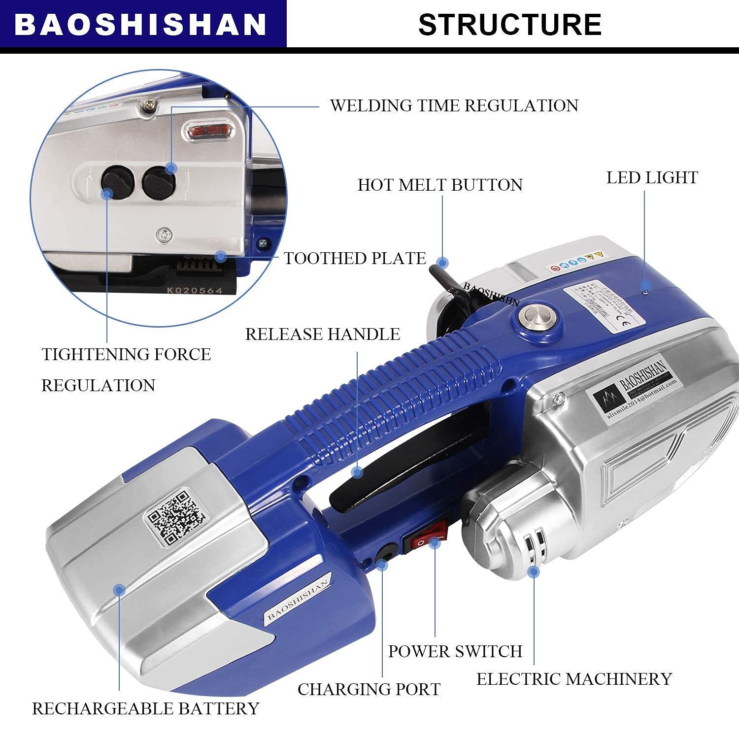 Outil de cerclage électrique automatique pour bandes PP/PET, machine d'emballage chauffante portable pour regroupement et expédition sécurisés