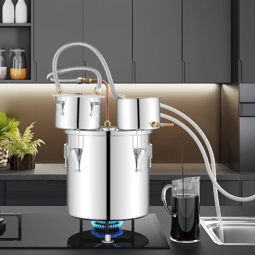 Miniatura 8 de Giantex 5 galones de alcohol sin alcohol, 3 ollas de agua de acero inoxidable, alcohol, kit de destilador de aceite con termómetro incorporado,