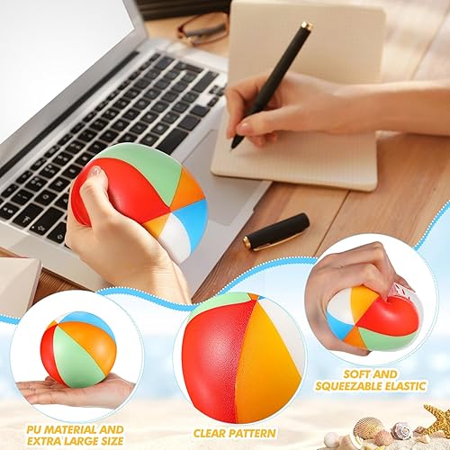 Miniatura 5 de Leyndo Paquete de 30 bolas de estrés extra grandes de 4 pulgadas para playa, bolas gigantes de arcoíris, bolas de espuma de poliuretano de colores,