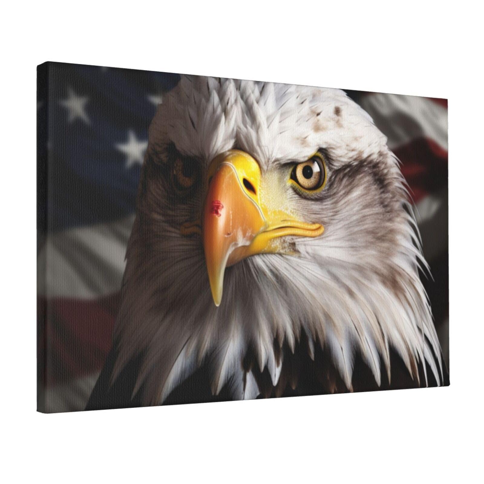 Canvas Wall Art for Living Room Wall Decor 12"x18" Modern Artwork Painting Pictures Hanging Canvas Prints America Flag and Eagle Aesthetic Wall Art for Bedroom Bathroom Office Wallart Decor