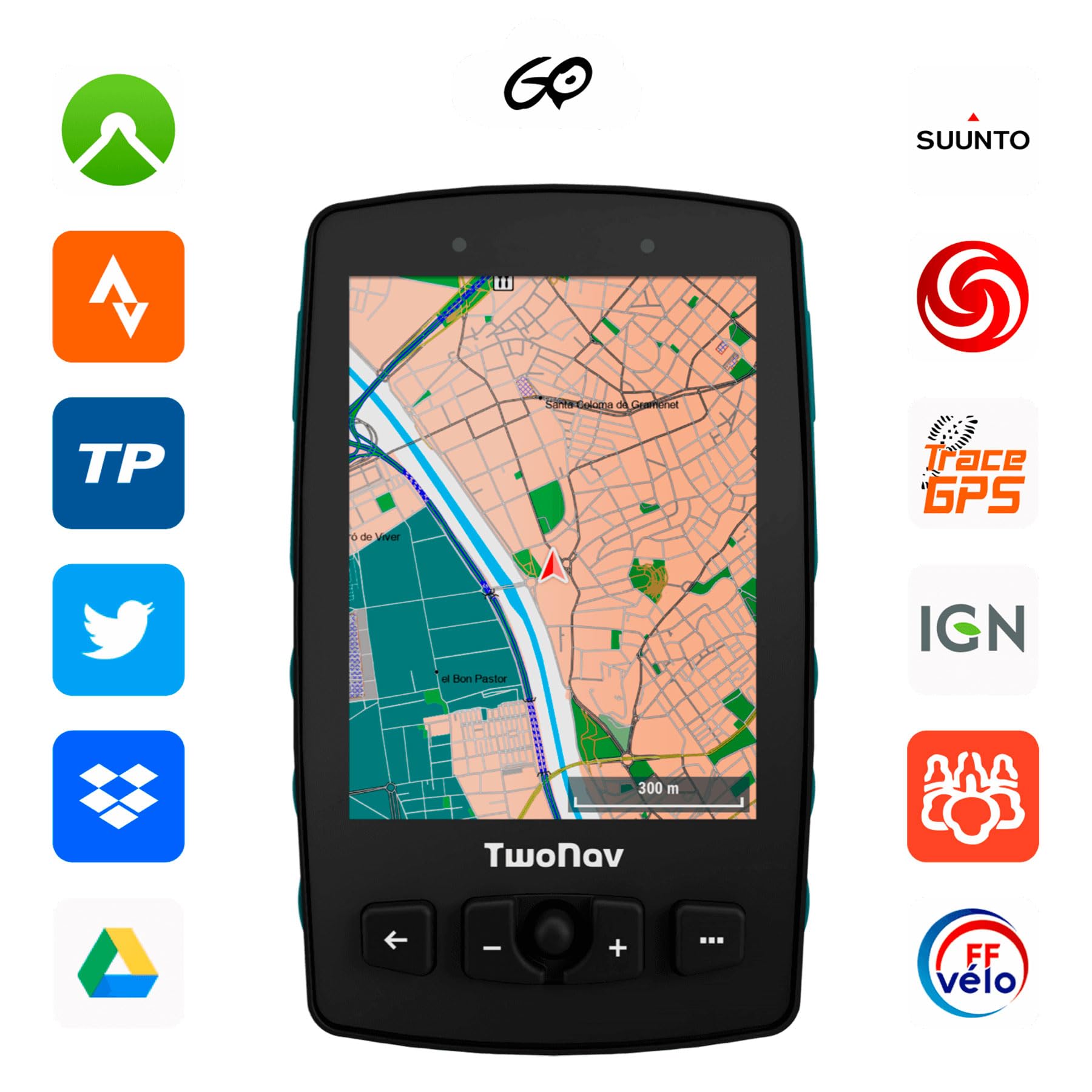 TwoNav Aventura 2 Plus, GPS de mano con pantalla amplia 3.7 pulgadas, botones y joystick para montaña, alpinismo, trekking o senderismo con mapas incluidos. Color Azul Turquesa