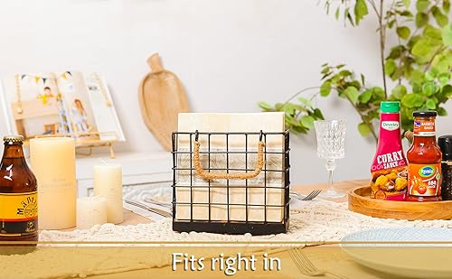 Miniatura 4 de NIKKY HOME Servilletero de granja, dispensador de pañuelos rústico, organizador de papel independiente para toallas de mano, bandeja de servilletas