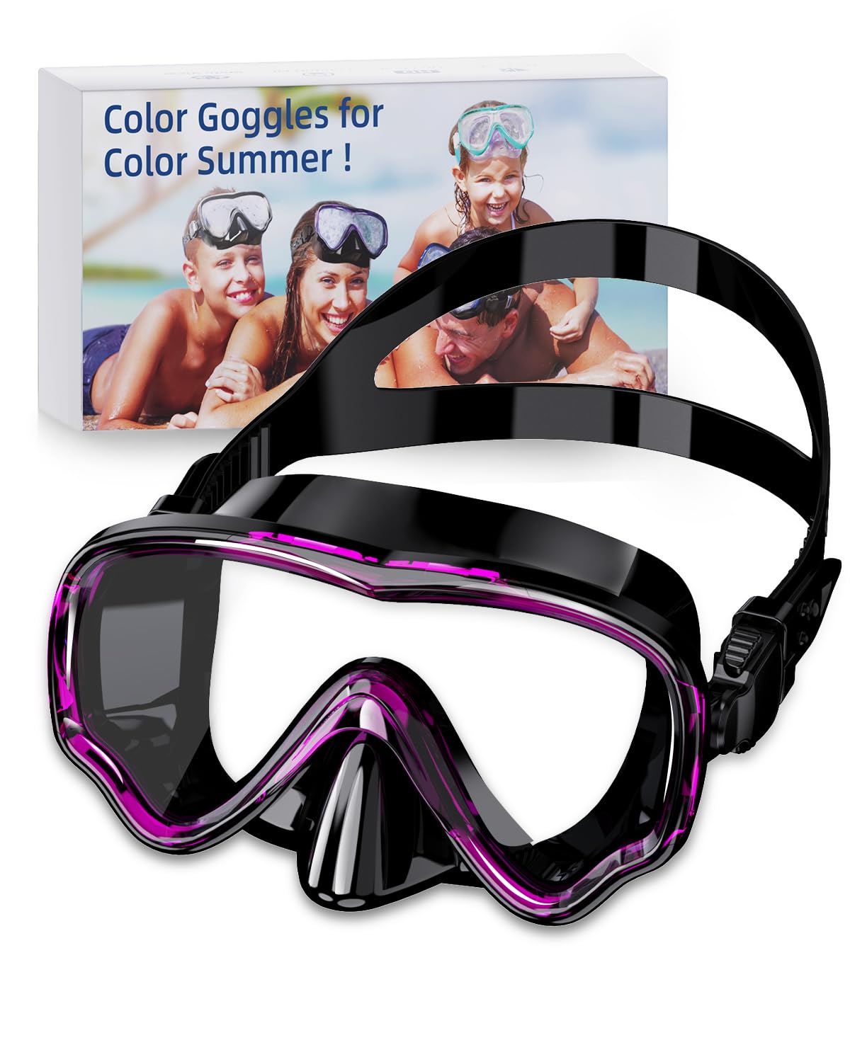 VOSOIR Gafas de Buceo Adulto, Mascara Buceo con Gran Angular de 180°, Máscara de Buceo para Adultos de Cristal Templado, Gafas de Natación a Prueba de Fugas con Cubre Nariz