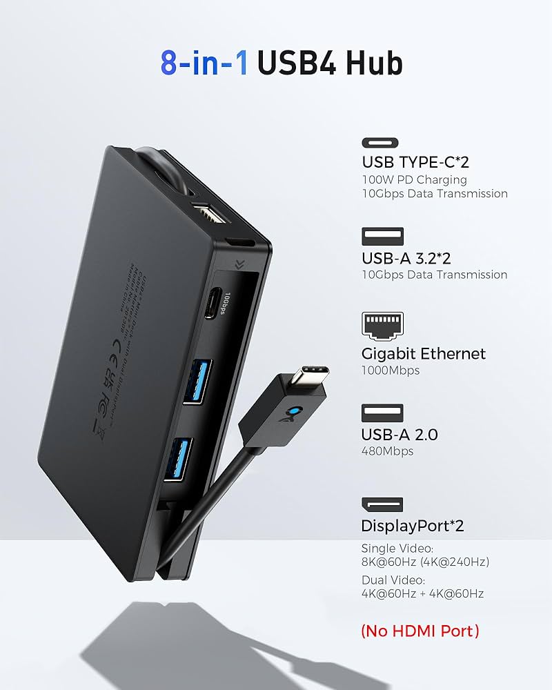 Amazon.com: Cable Matters 8-in-1 Portable 40Gbps USB4 Hub