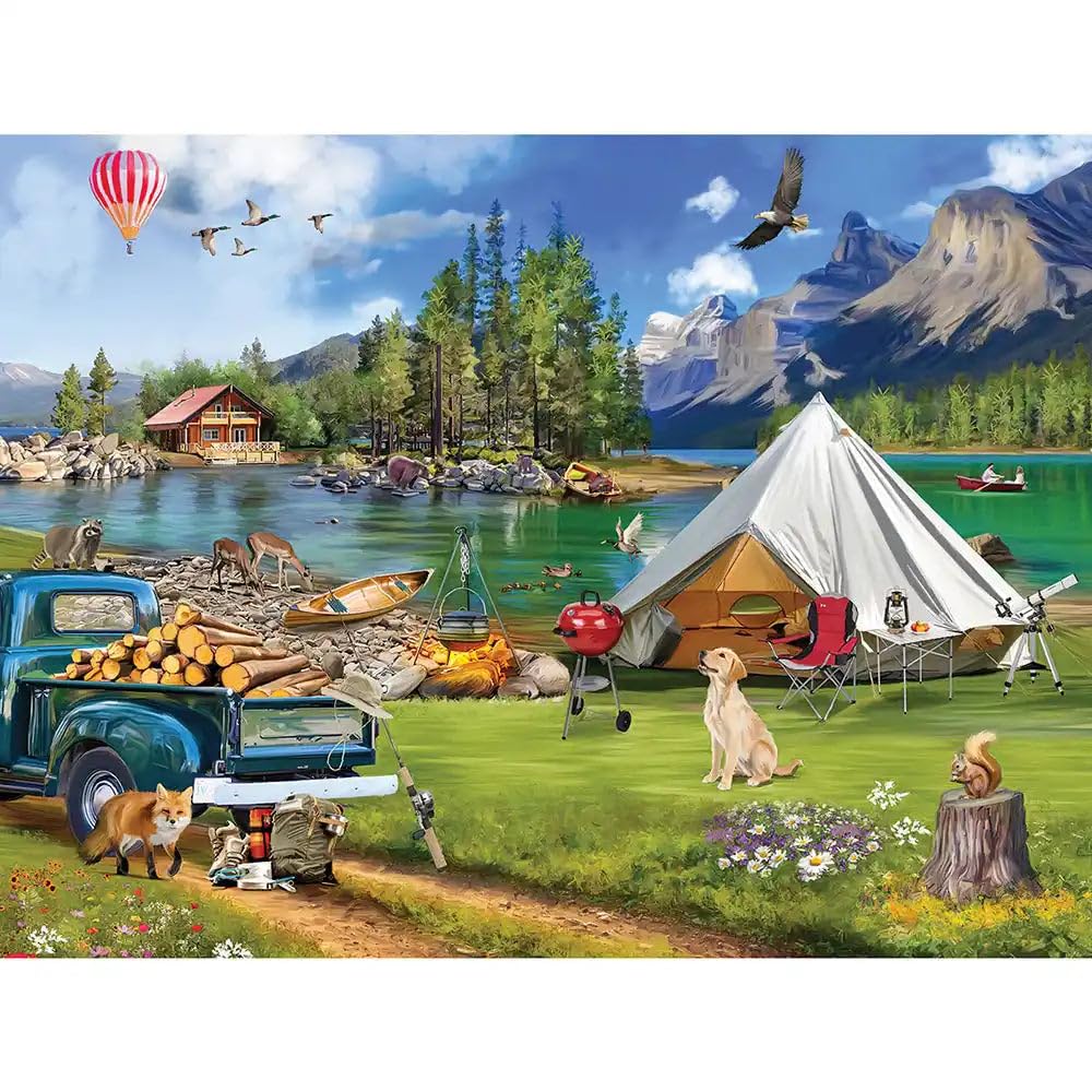 Bits and Pieces - 500 Piece Jigsaw Puzzle for Adults - 18" x 24" - Lakeside Camping - 500 pc Wildlife Mountain Animals Jigsaw by Ali Innis