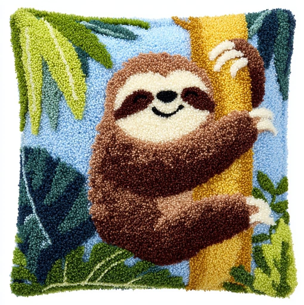 WallustrioaW Latch Hook Kit,Sloth,Latch Hook Kits Pillow for Adults Embroidery Pattern Printed Canvas Creativity Crochet Gift,17x17in