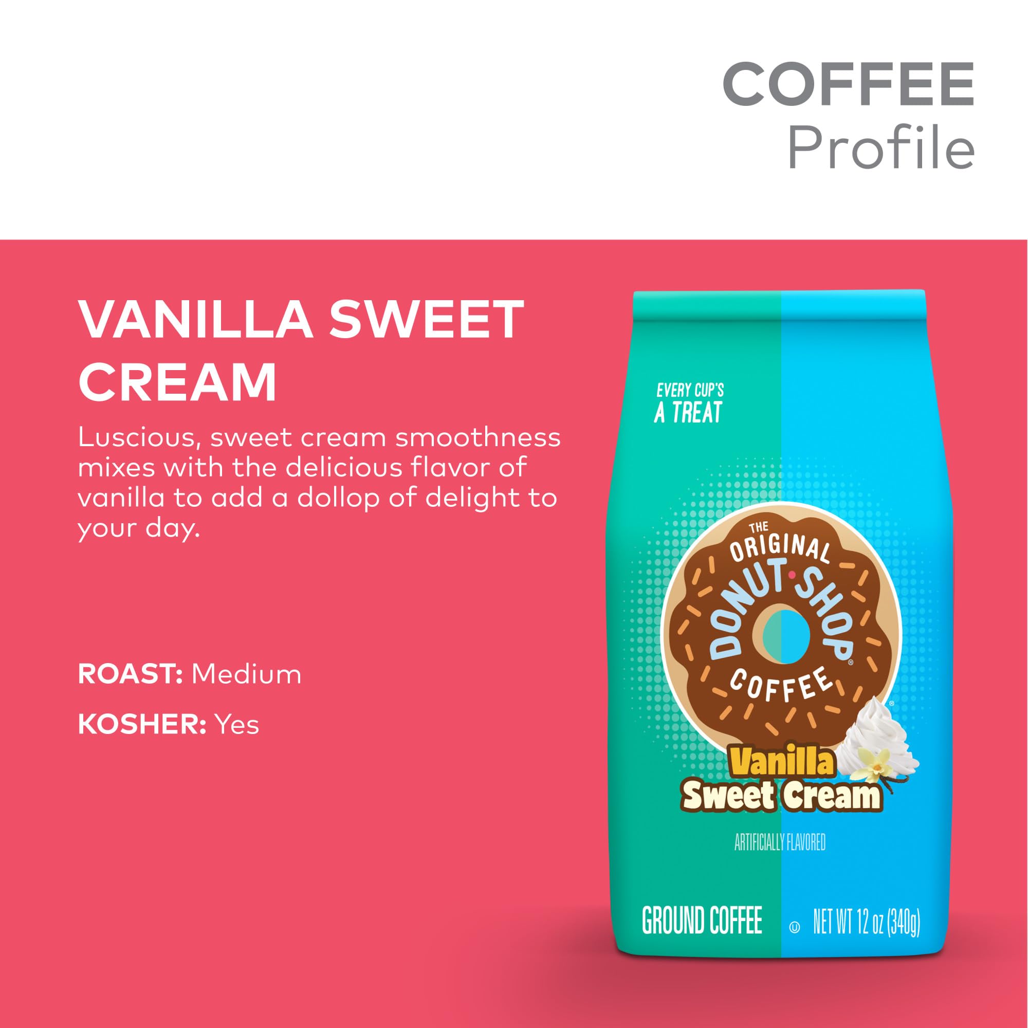 The Original Donut Shop Coffee Vanilla Sweet Cream Medium Roast Flavored Ground Coffee 12 oz Bag — view 3