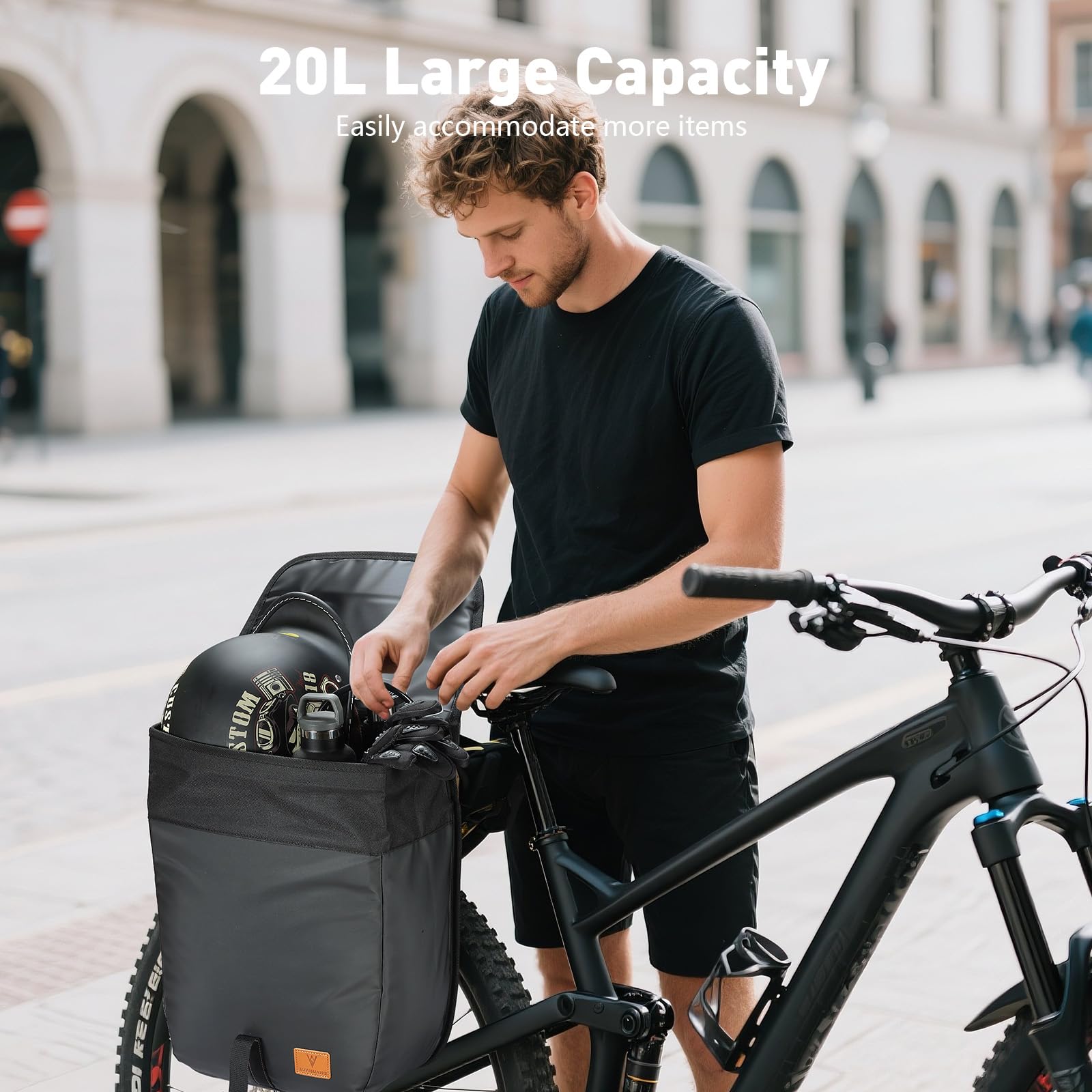 VARUN Borsa Bici, Borse Bici Posteriore Laterali Impermeabile 600D, Borse Laterali Bici con Grande Capacità di 20L, Design a Installazione Rapida, Adatta alla Maggior Parte dei Portapacchi Bici Poste
