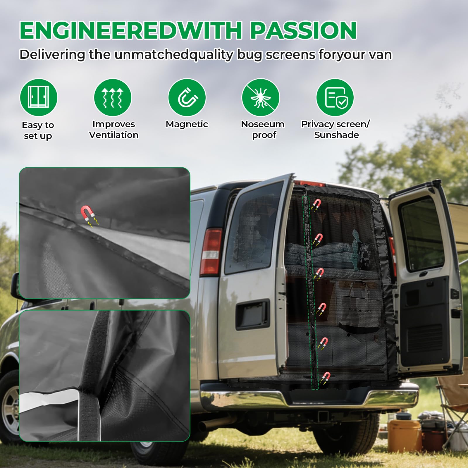 Moustiquaire magnétique pour van - Protection solaire - Porte coulissante arrière - Pour Benz Vito, Ford Transit Custom, pour Opel/Vauxhall Vivaro (pour porte arrière, 155 x 150 cm)
