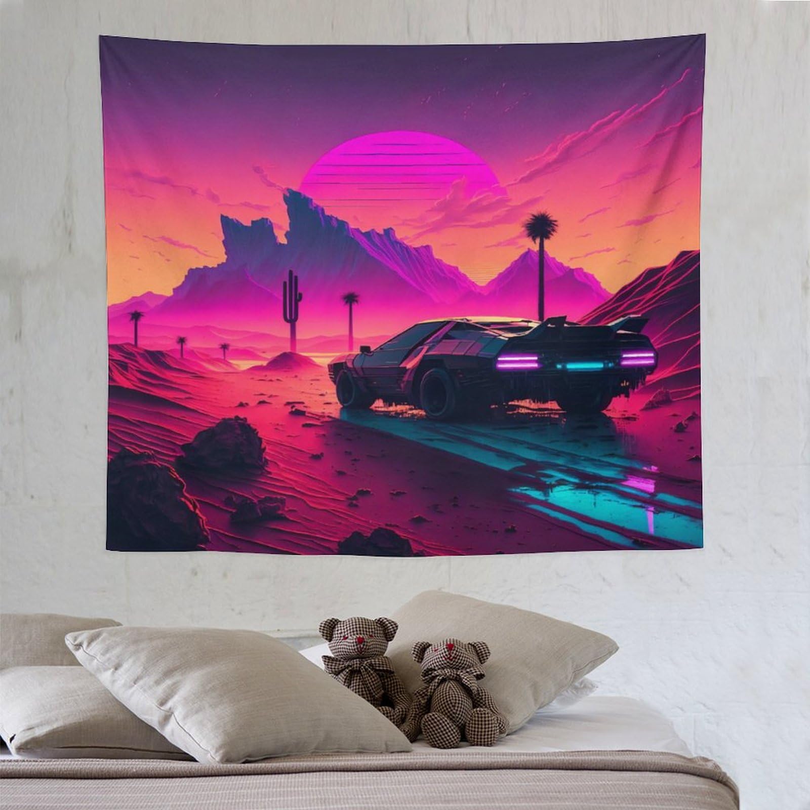 Pazzk Neon Car Tapestry 3D Print Wall Cloth Tapestries For Bedroom Dorm Tapestry Wall Hanging Decor Wall Decoration 130×150Cm