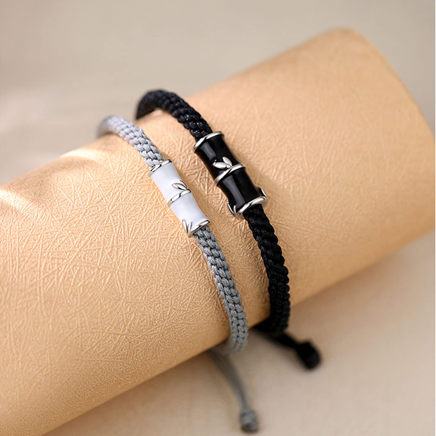 Armband Set für Paare Verstellbar Handgefertigt Geflochten Aus Sterlingsilber Bambus Schmuck Geschenke für Sie und Ihn