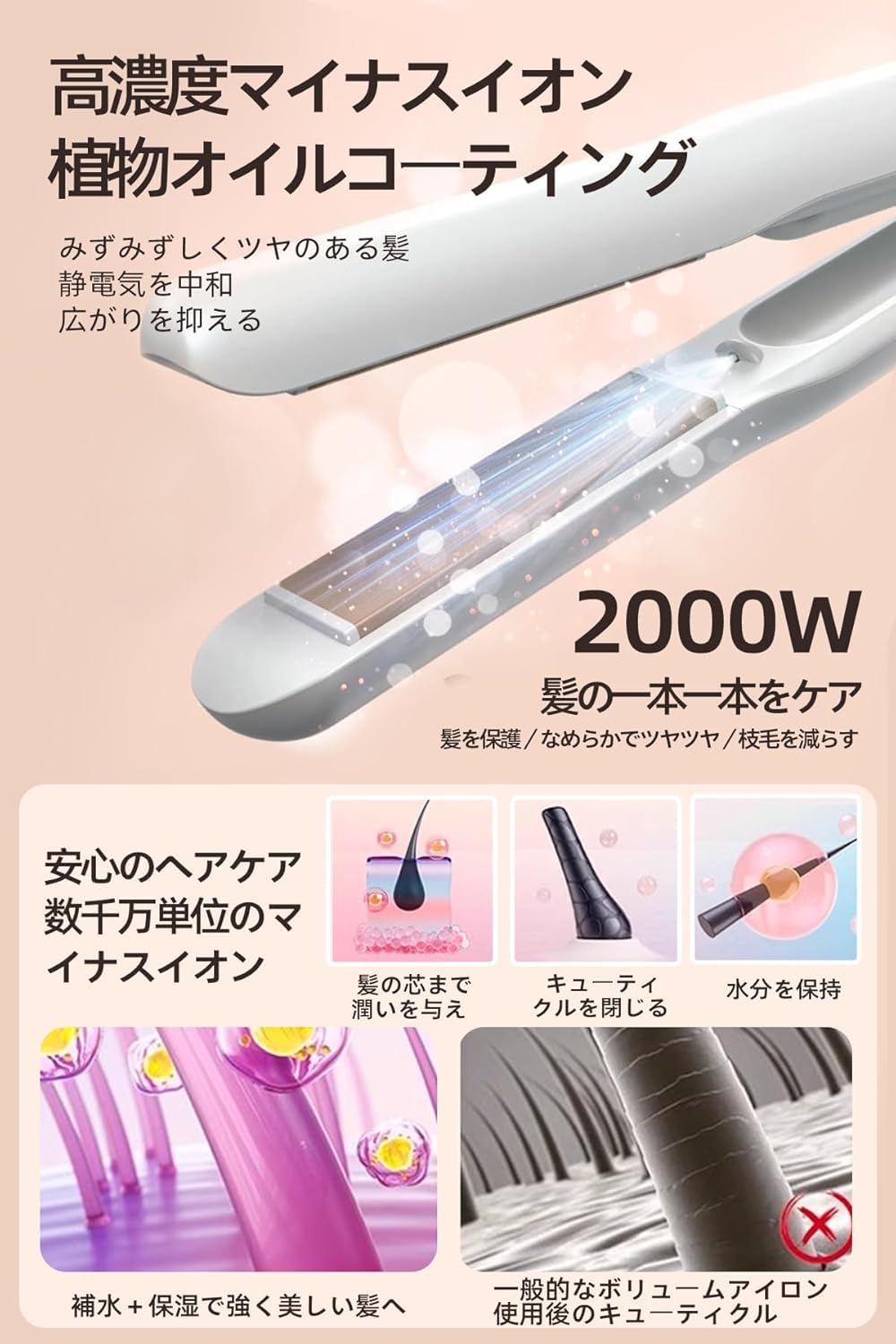 Amazon | ヘアアイロン コードレスヘアアイロン 高濃度マイナスイオン