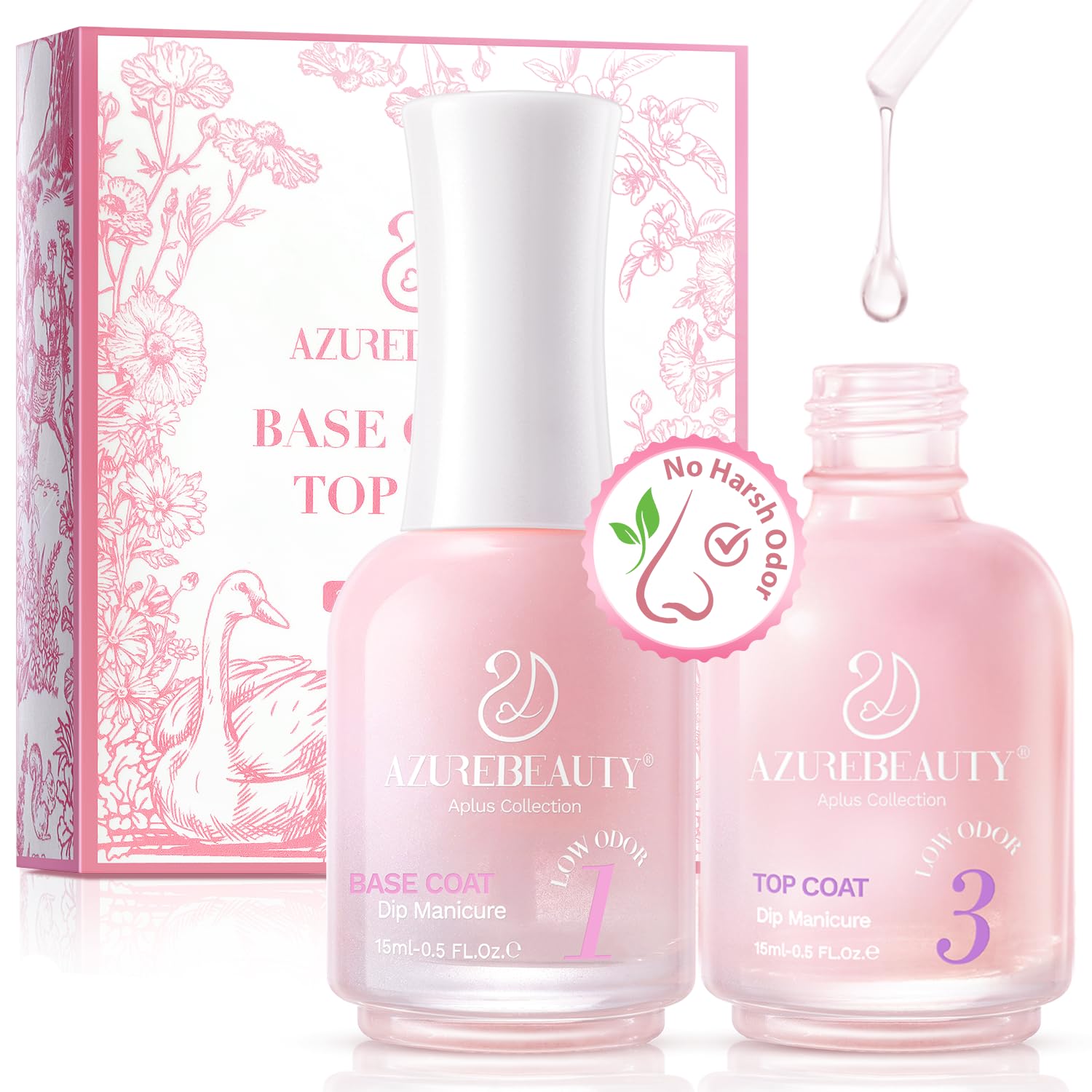 AZUREBEAUTYDip Powder Liquid Set, 2 Pcs Odorless Base & Top Coat, 15ml/0.5oz, for Nail Kit, Clear Liquid for Manicure