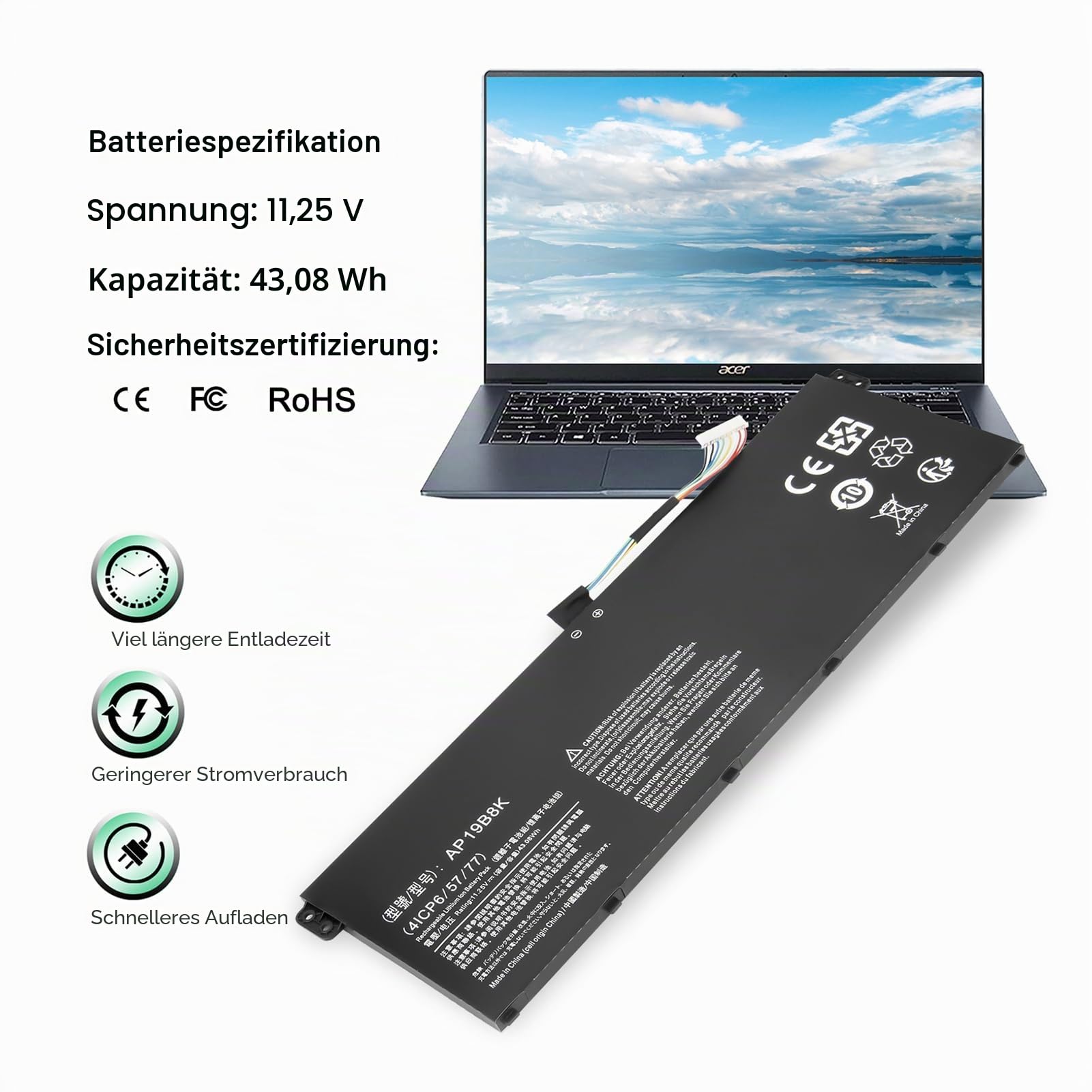AP19B8K AP19B5K Akku für Acer Aspire 3 A315-56 A315-57 A315-57G A315-58 A315-58G A315-59 A315-59G A317-52 A317-53 A317-53G Extensa 15 EX215-54 EX215-54G