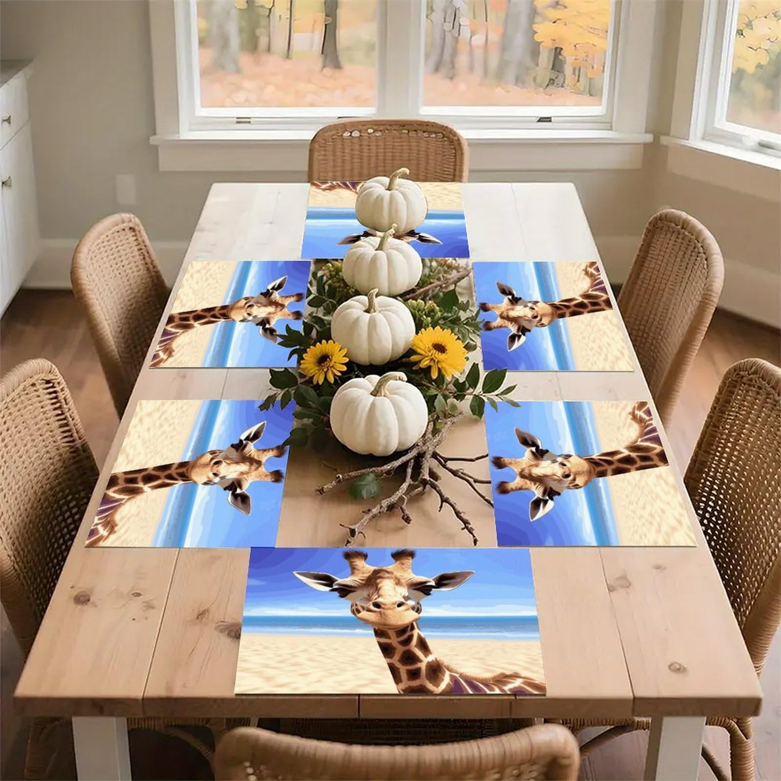 Beach Giraffe Placemats Wipeable Heat Resistant Table Mats Washable Flax Place Mats Elegant Cloth Non-Slip Placemat for Kitchen Dinning Party Table Decor 12 * 18 in
