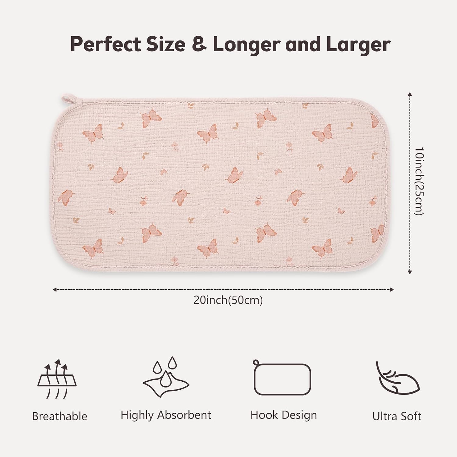 Bearmoss 10 Pack Muslin Burp Cloths, 20"×10" Absorbent Baby Burping Cloths