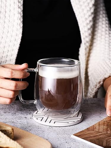 Miniatura 6 de Kanwone Tazas de café de vidrio grandes, 14 onzas, vasos aislados de doble pared con asa, tazas de café de vidrio transparente, perfectas para café