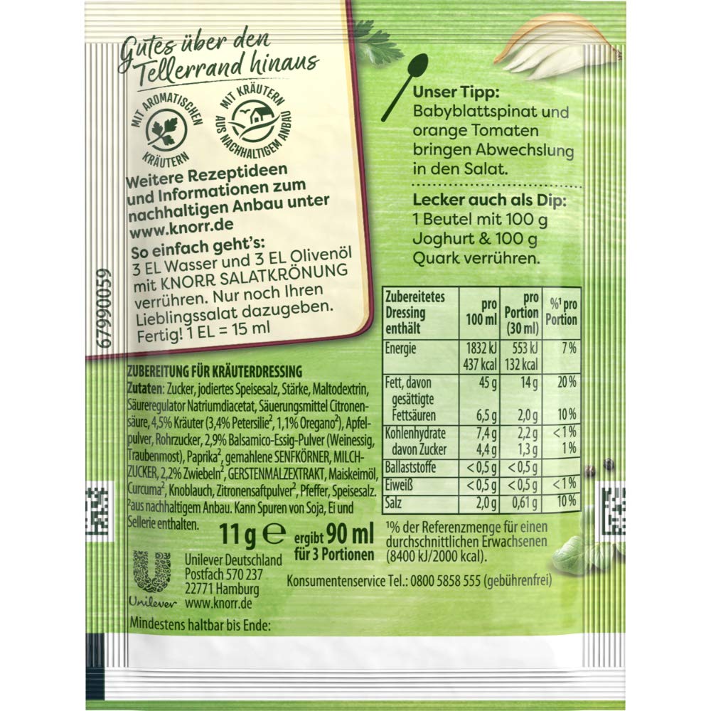 Knorr Salatkrönung Balsamico-Kräuter für ein leckeres Salatdressing mit natürlichen Zutaten* 5 x 3 Portionen 15 Stück