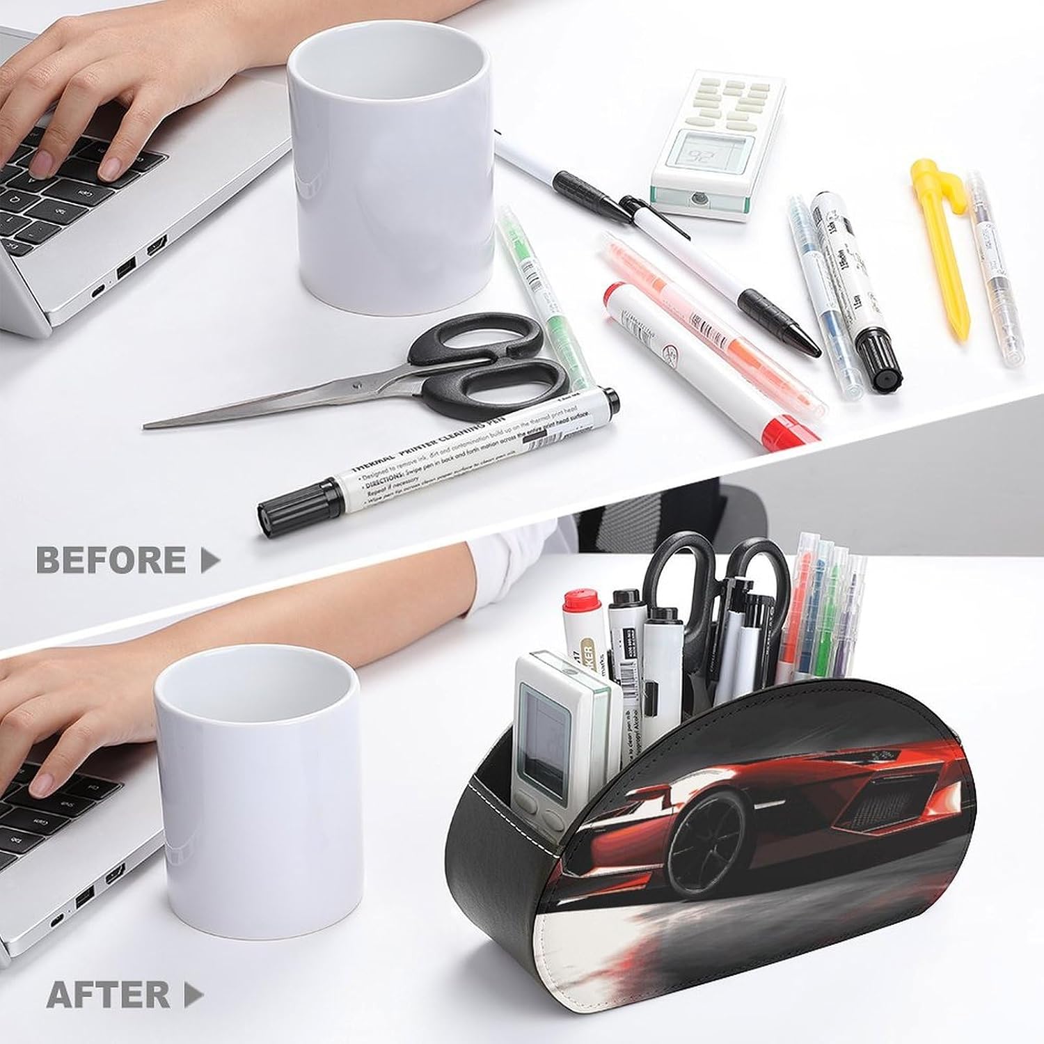 Speed Sport Car Remote Control Holder PU Leather ，desk Organizer with 5 Compartments ，Office Supplies ，It Can Hold Pens, Remote Controls, Media Players, Cosmetics, Etc. image 3