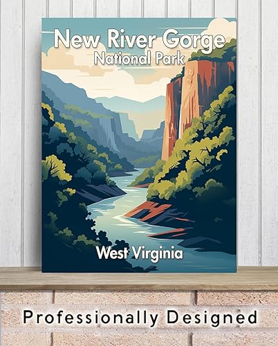 Miniatura 7 de New River Gorge National Park, West Virginia Poster Cliffside Tranquility, Graceful Trees, Mountain Peaks, and Cloud-Embraced Blue Skies - An