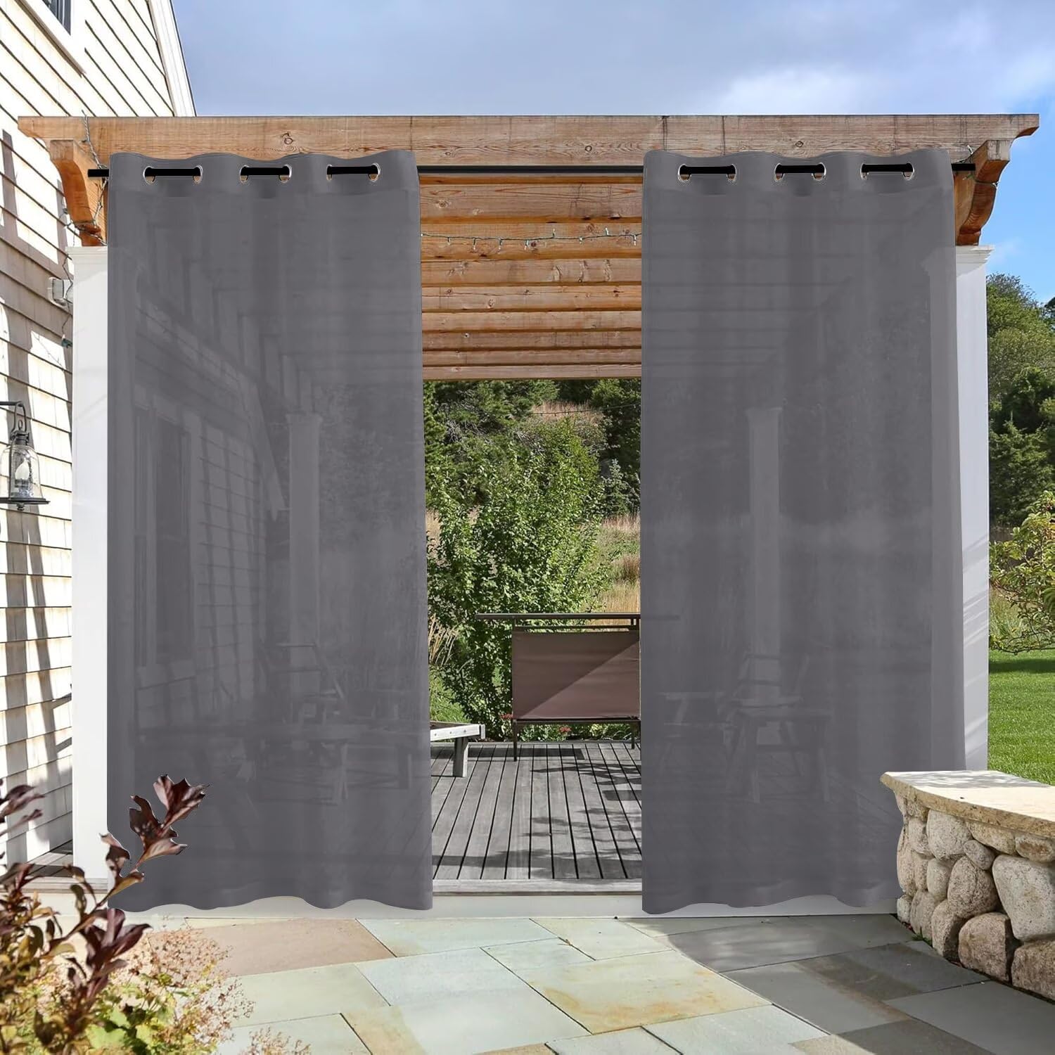 Hiseng Rideaux D'extérieur Transparent 2 Pièces Rideau Voilage avec œillets Protection Solaire Occultant Isolant pour Pergola Terrasse Jardin Tonnelle Balcon Exterieur (132x183cm,Gris Hiseng Rideaux D'extérieur Transparent 2 Pièces Rideau Voilage avec œillets Protection Solaire Occultant Isolant pour Pergola Terrasse Jardin Tonnelle Balcon Exterieur (132x183cm,Gris