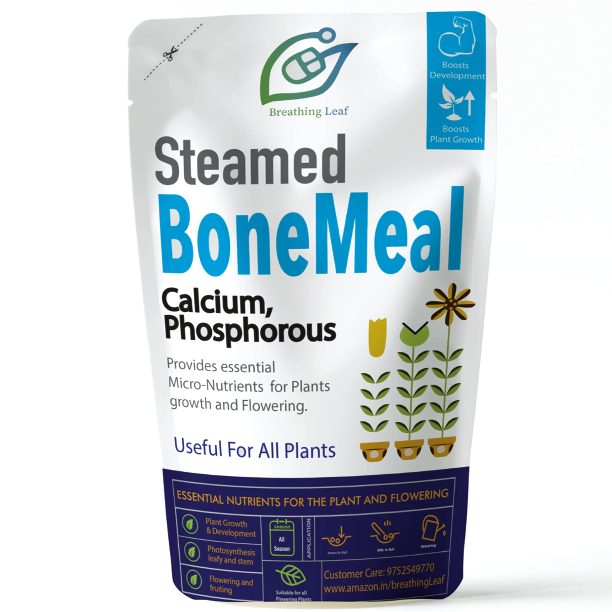 BreathingLeaf Organic Steamed Bone Meal for Home Gardening | Excellent Source of Calcium and Phosphorous (400 gm)