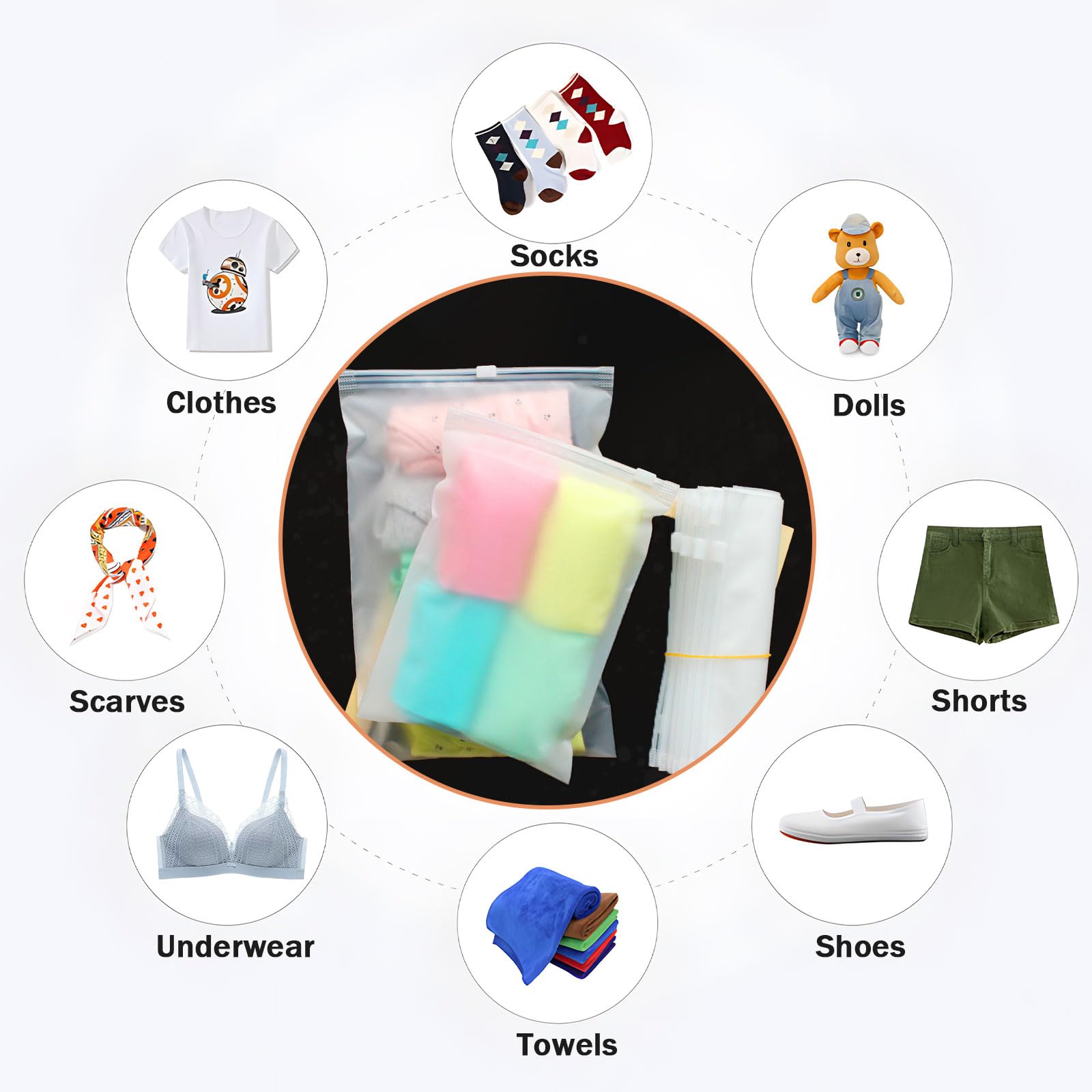 Dreamil 24 sztuki torebek na ubrania, wielokrotnego użytku, torby do przechowywania, mrożone worki kompresyjne, na ubrania, buty, kosmetyki, walizki, bieliznę (4 rozmiary)