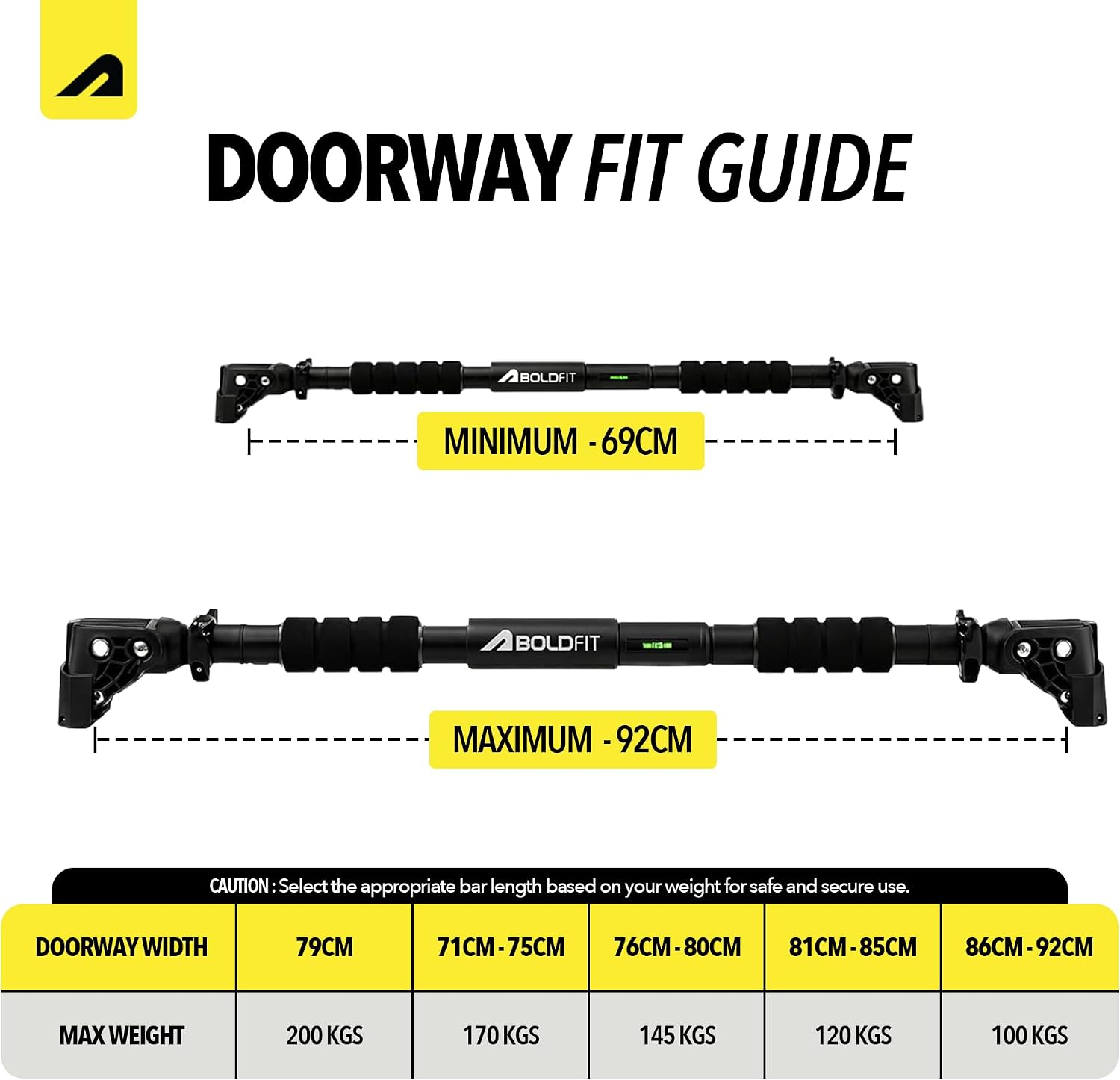 Boldfit Pull Up Bars For Home Workout -Chin Up Bar Gym Accessories for Men Door Way Adjustable Hanging Rod Without Screw, Anti-skid Grip, Strength Training Exercise Bar- Pullup Bar