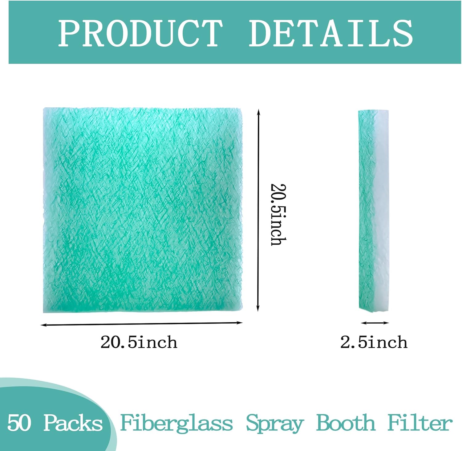 AUC Paint Booth Exhaust Filters,20" x 20" (50/case),15 Gram Fiberglass Paint Arrestors,Captures Overspray Paint Particles in Paint booth (Actual Dimensions: 20.5" x 20.5")