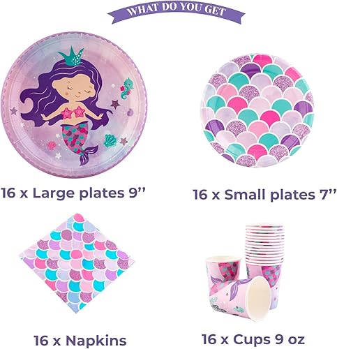 Miniatura 2 de Platos y tazas de sirena y servilletas para 16 invitados  16 platos de papel grandes, platos pequeños, vasos, servilletas  Decoraciones de