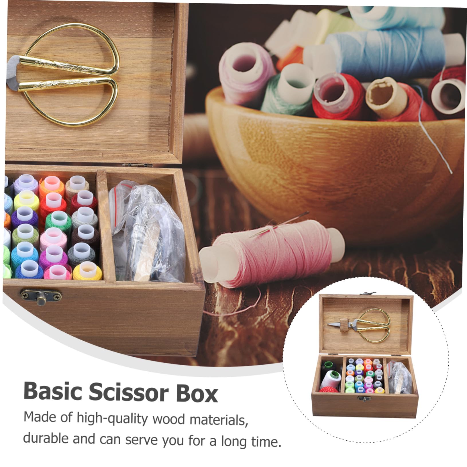 ORFOFE Estuche Ecológico para Almacenar Agujas, Hilos y Tijeras Kit de Costura de Madera Retro Gran Capacidad Adecuado para DIY y Manualidades en Casa