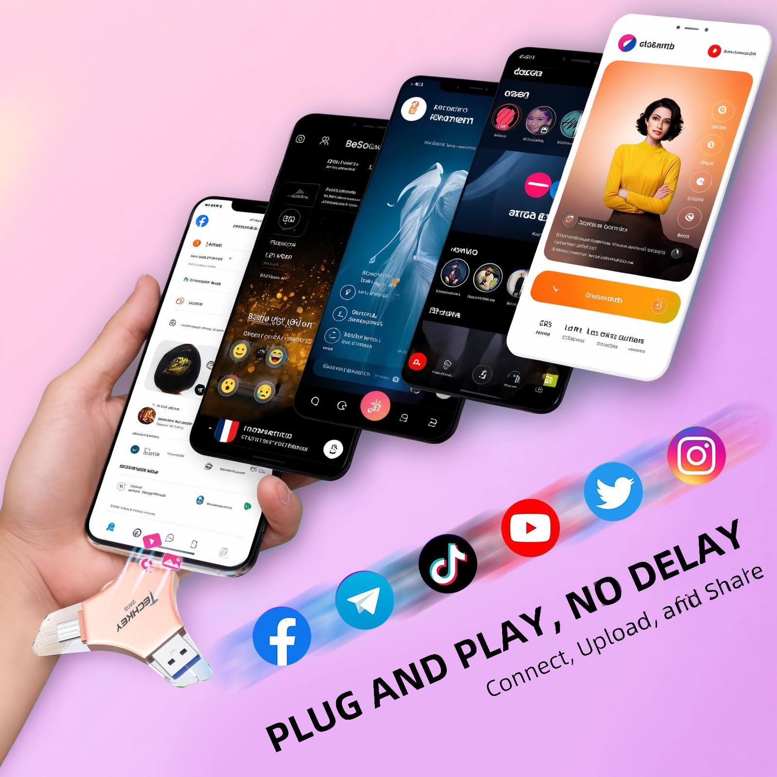 Unidad flash certificada MFi para iPhone iPad de 256 GB, memoria externa 3 en 1, almacenamiento de fotos para imágenes, vídeos, ahorro de datos, copia de seguridad, USB 3.0 de alta velocidad, pulgar