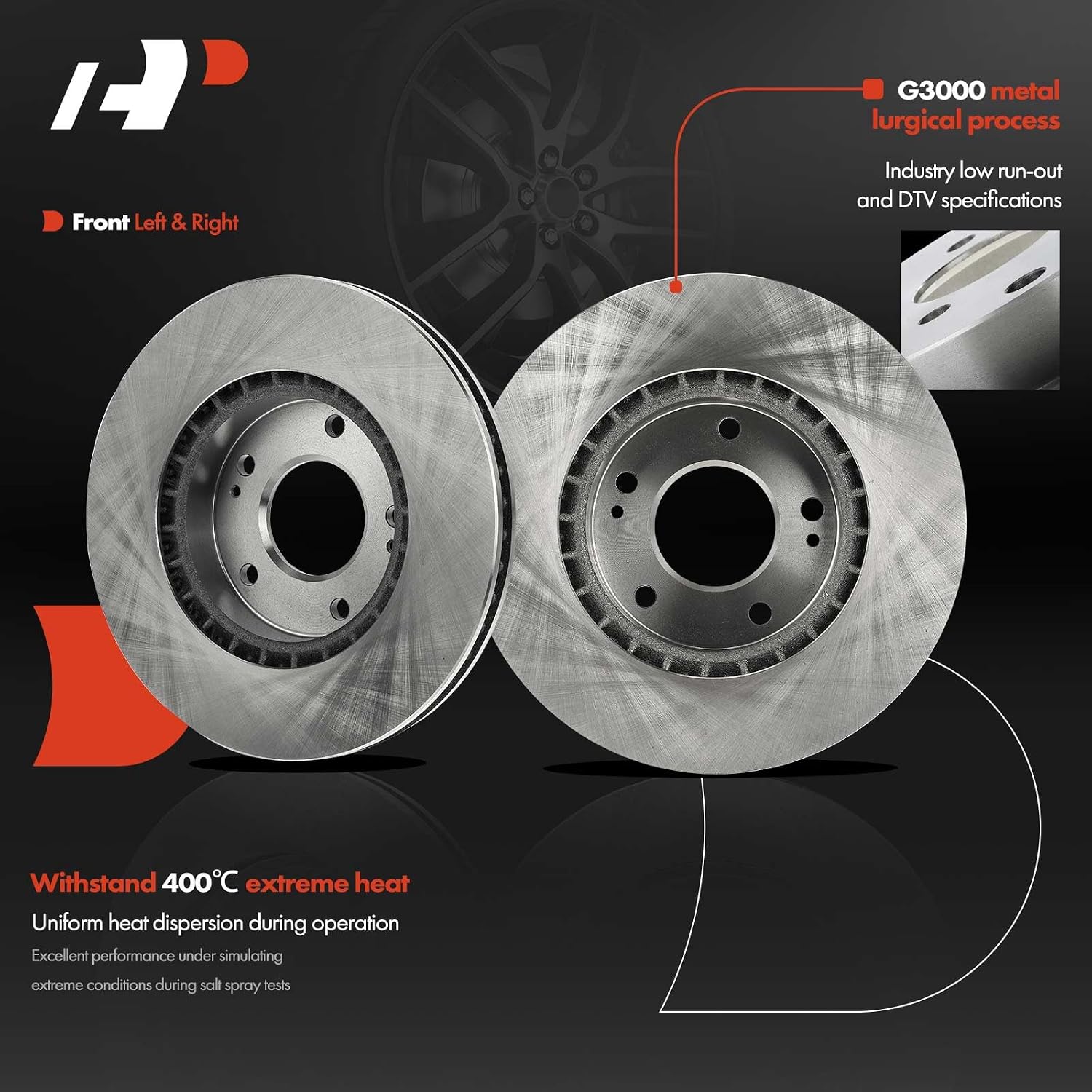 A-Premium 11.02 inch (280mm) Front Vented Disc Brake Rotors + Ceramic Pads Kit Compatible with Kia Models - Soul 2010-2011, 6-PC Set