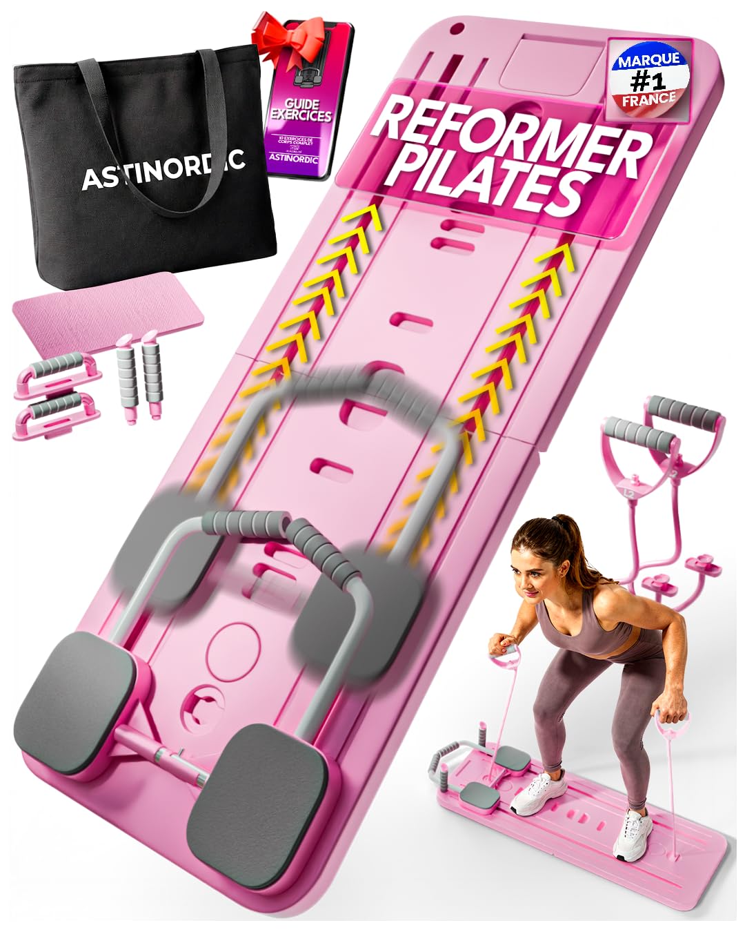 Reformer Pilates Pliable avec Accessoires & Guide 10 Exercices – Pilates Reformer Machine, Pilates Board / Planche Pilates, Mini Reformer Pilates, Appareil de Sport Maison
