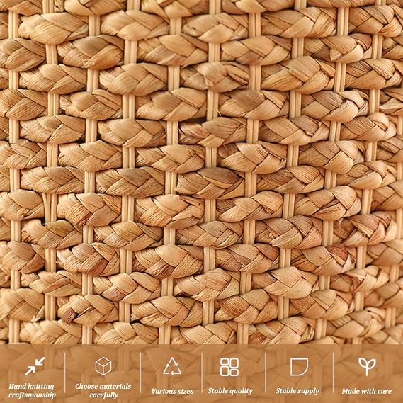 Floor Round Pouf Tatami Seat Cushion, 23.6 Dia. x 6.7 H Japanese Style Handcrafted Eco-Friendly Padded Knitted Straw Flat Seat Cushion, Straw Weave Handmade Pillow for Floor