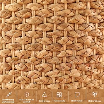Floor Round Pouf Tatami Seat Cushion, 23.6 Dia. x 6.7 H Japanese Style Handcrafted Eco-Friendly Padded Knitted Straw Flat Seat Cushion, Straw Weave Handmade Pillow for Floor