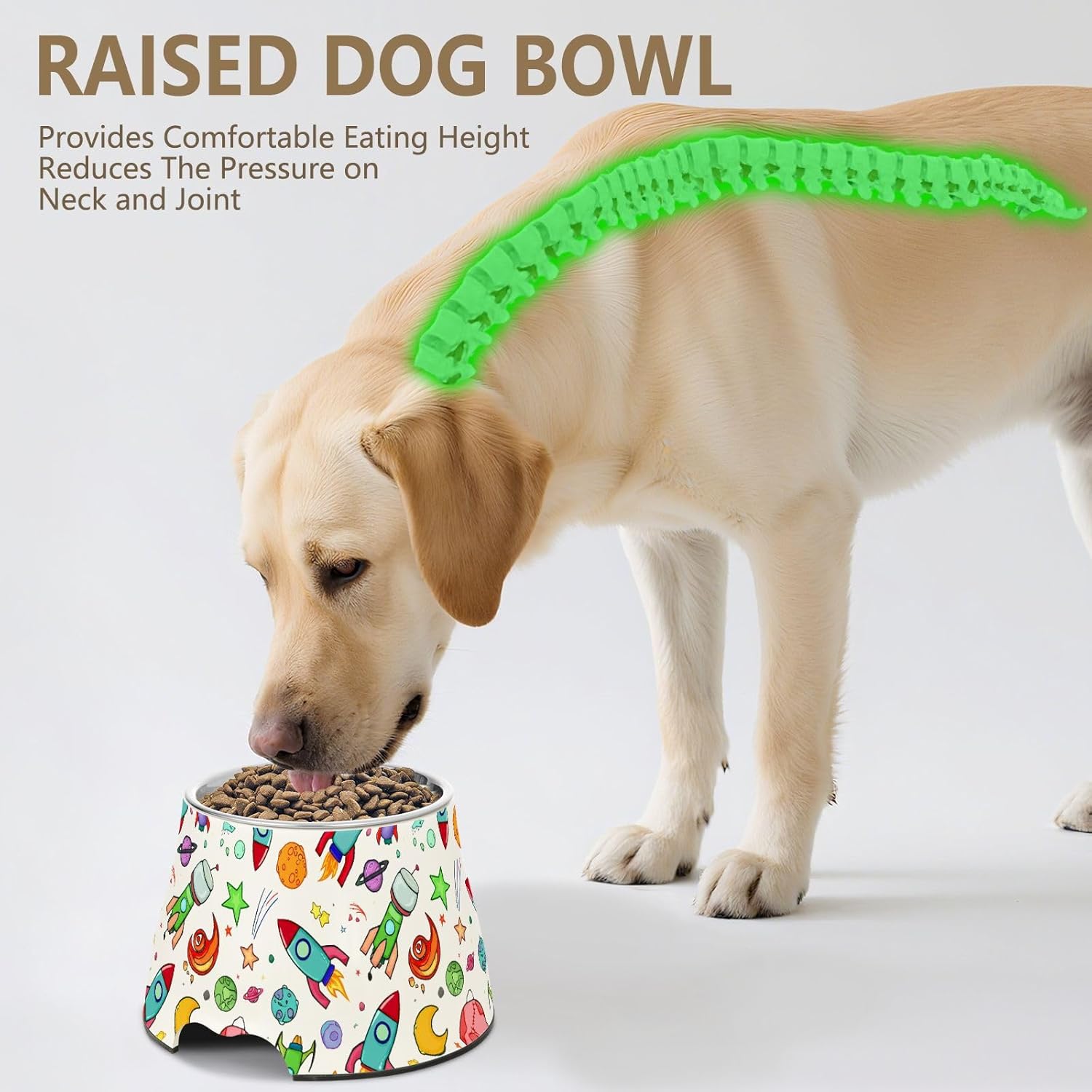 Spaceship Moon Planet Star Pet Bowl Elevated Dog Bowls with Stainless Steel, Raised Dog Bowl for Comfortable Feeding and Easy Cleaning, for Pets.23300238