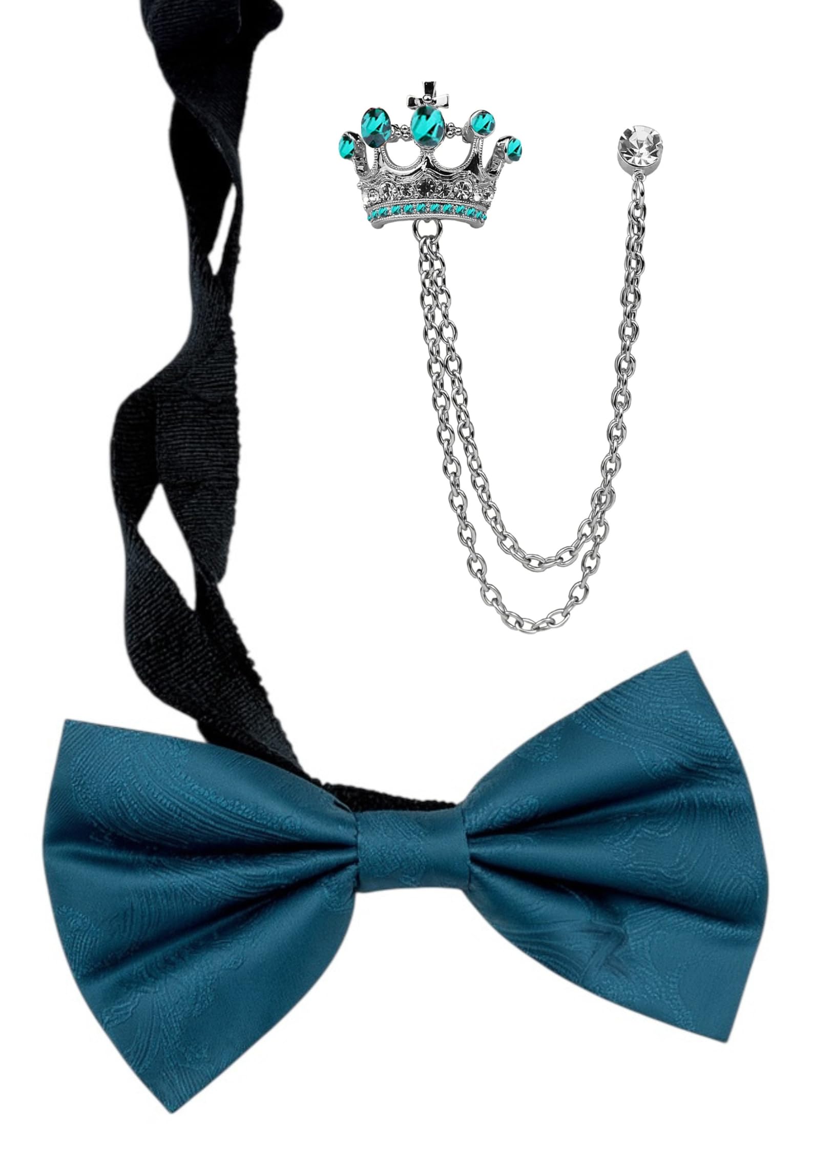 random stripe Premium Bow Tie & Crown Brooch Set for Men – Luxury Jacquard Silk Bowtie with Dual Chain Crown Pin | 16 Elegant Colors-picture-27